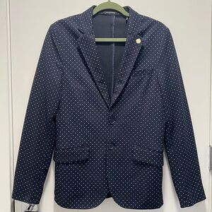 Scotch & Soda Dark Blue Polka Dot Pique Knit Blazer